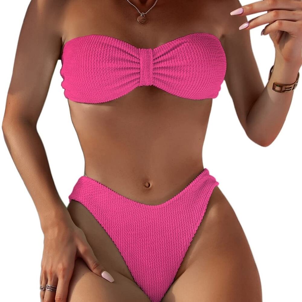 New Hot‎ Pink Barbiecore Bikini Strapless Bandeau Bikini Swimsuit 181 Size XL